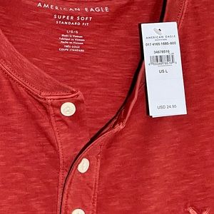 NWT Red American Eagle short sleeve with 3 buttons.  Mens Size Large